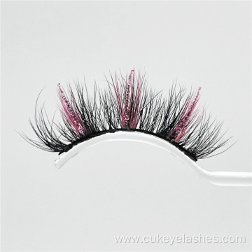 pink glitter lashes 15mm wispy glitter fake eyelashes